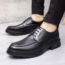 Fall Leather Shoes Man Genuine Leather Business Authentic Korean version Trend Inn Pointed Black Lacing 100 Hitch Groom Mens Shoes