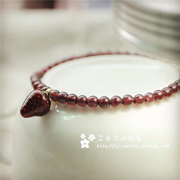Bạc hạt Garnet Sa thạch dễ thương Vòng tay pha lê dâu tây Vòng chân 3 mm Gửi bạn gái Quà tặng sinh nhật - Vòng chân vòng chân