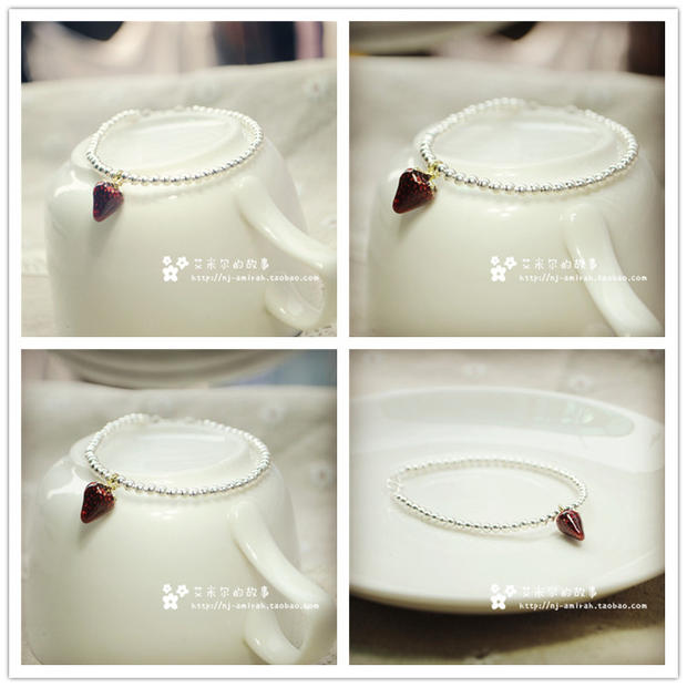 Bạc hạt Garnet Sa thạch dễ thương Vòng tay pha lê dâu tây Vòng chân 3 mm Gửi bạn gái Quà tặng sinh nhật - Vòng chân vòng chân