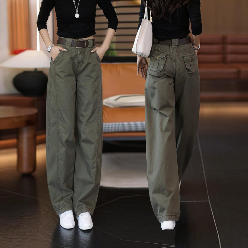 Women's Cargo Jeans 2026 New High-Waisted Slimming Loose Straight-Leg Scimitar Pants Versatile Casual Wide-Leg Pants