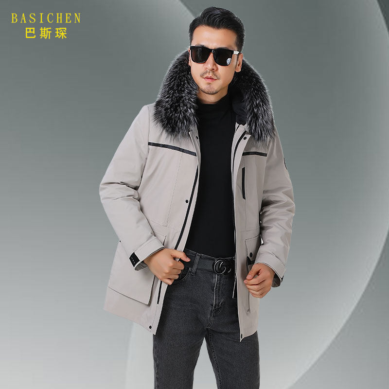 Haining sent to overcome men's medium and long version of the fur one-piece coat, rabbit fur liner, removable Ni overcome men's thicker fur