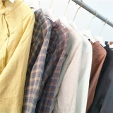 Летняя осенняя ретро комфортная рубашка, 2022, из хлопка и льна