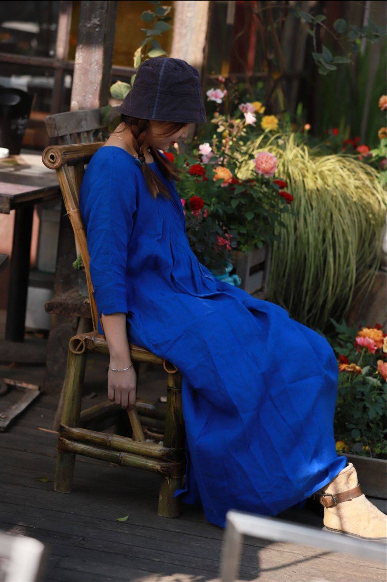 2022 Spring Summer Ethnic Wind Pleated Dress Spring style Lacing Retro Irregular Cotton Linen for the summer