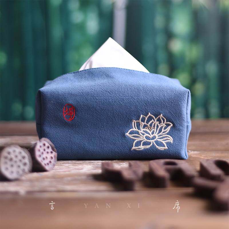 Creative Folk Paper Towel Box Cloth Art Living Room Paper Towel Cover Cloth Bag Home Pumping Paper Box Zen retro embroidered word custom-Taobao