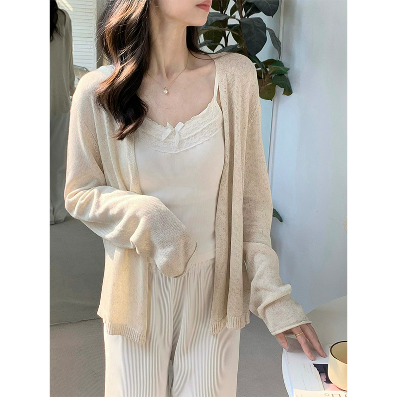 Linen Apricot Knit Sun Protection Cardigan for Women, Summer Loose and Lazy Style, High-End Feel, Rolled Edge Jacket, Air Conditioning Shirt, Thin Top Linen Apricot Knit Sun Protection Cardigan for Women, Summer Loose and Lazy Style, High-End Feel, Rolled Edge Jacket, Air Conditioning Shirt, Thin Top
