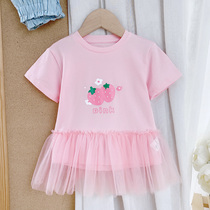 Baby short sleeve T-shirt 3-5 years old girl Summer coat net gauze foreign style grace bear 2021 new female baby summer dress