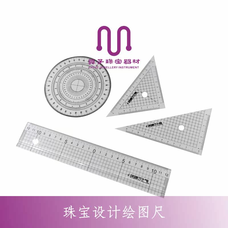 Japanese made with checkered Ruler Triangle Ruler Professional Jewelry Design Handpainted Full Circle Instrument Protractor Treasure Academy