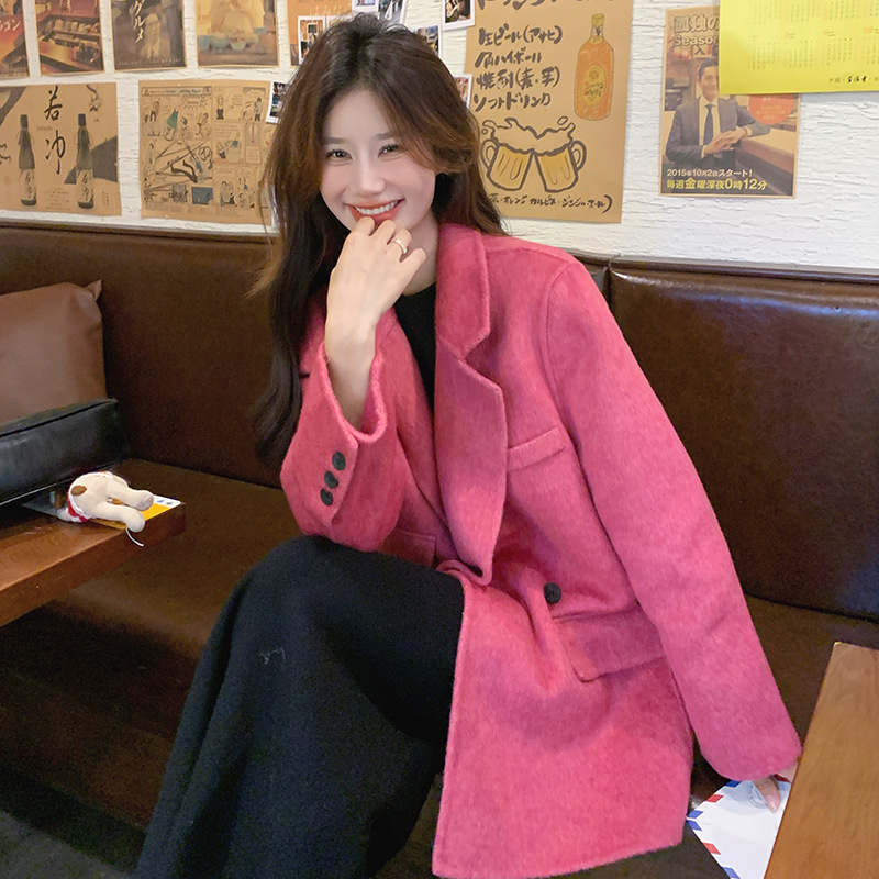 Real Shot of Rose Pink Double-Sided Cashmere Coat for Women, Winter 2025, High-End, Super Stylish, Age-Reducing, Elegant Woolen Coat