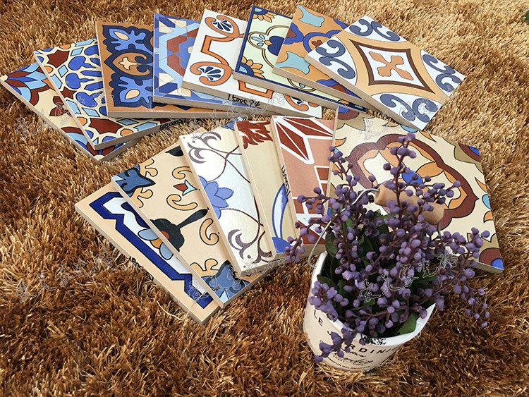 150 150 * 150 Flower brick European-style antique floral sheet Staircase Facade Retro Colorful Tile Corner Flowers 15 * 15 antique brick