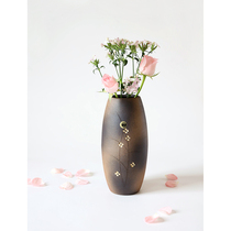 Japan imported Shinraku-yaki hand-made gold-colored small flowers coarse pottery flower vase large vase decoration gift box