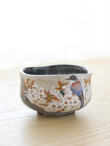 Japan imported Jiugu Yaki Japanese ceramic hand-painted cherry blossom bird matcha bowl wide mouth Bowl home soup bowl fruit bowl