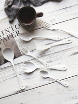 Japan imported high Mulberry metal hand made vintage white enamel series enamel Western knife dessert fork coffee spoon