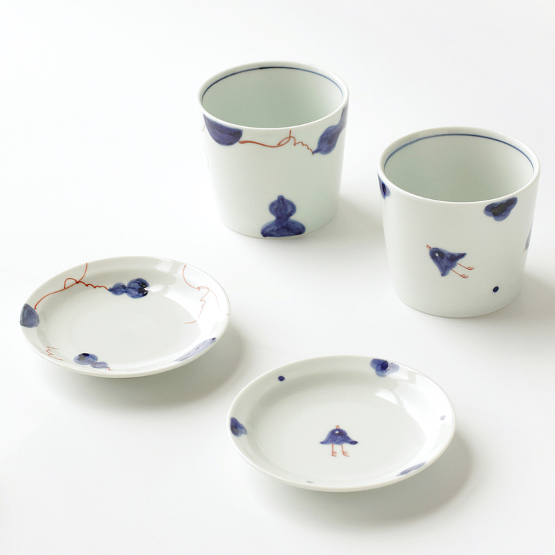 Japan original imported Arita-yaki hand-painted bird gourd series wide mouth cup Japanese tea cup tea tray plate