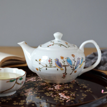 Japan imported Jiugu Yaki writer ceramic hand-painted cute bird heat-resistant teapot with filter kung fu tea maker