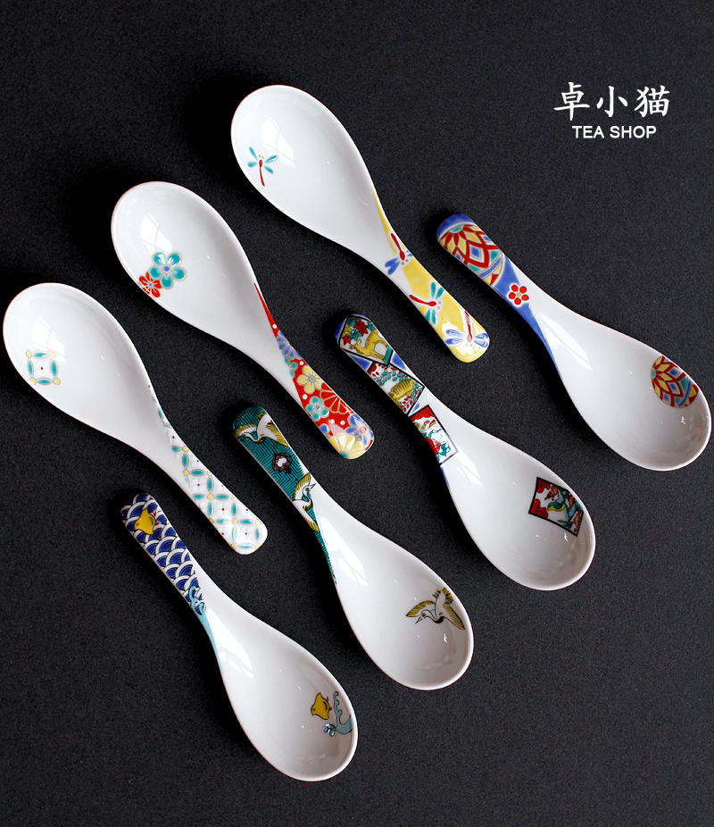Japan imports Jiugu burning retro style Auspicious Crane Day Style Ceramic Cutlery Spoon Soup Spoon Spoon Spoon Spoon Rice Spoon