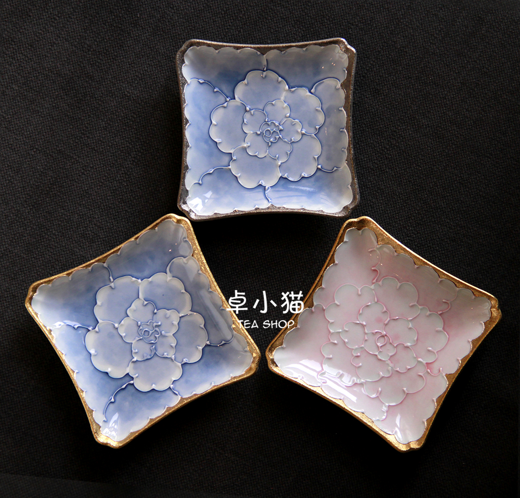 Japan imported Arita burning Wenshan kiln hand-painted painted gold peony ceramic square plate small saucer tea cup saucer tea tray