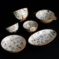  Japan imported pottery writer Japanese tableware hand-painted fairy tale princess prince cartoon big bowl plate binaural bowl