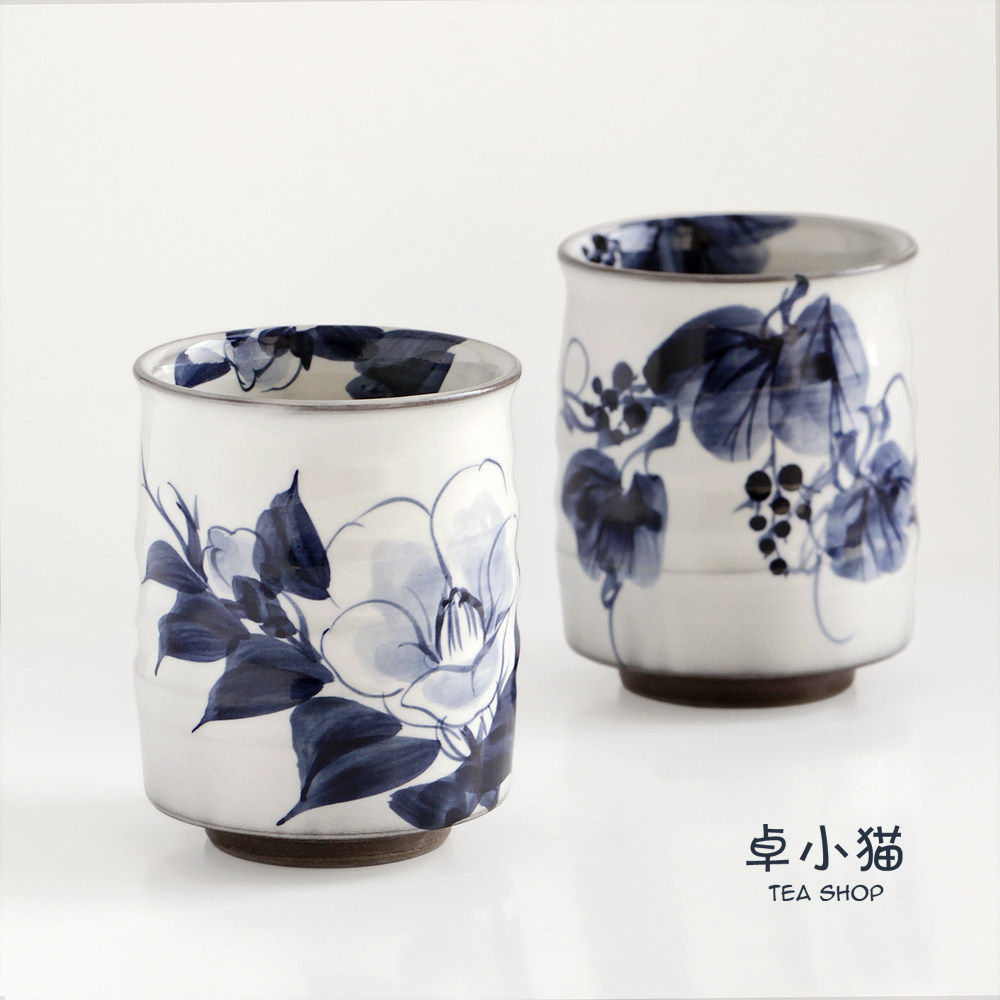 Japan imported Kyoyaki Shimizu-yaki Blue Senfu Tsubaki flower grape soup Swallow Japanese style tea cup Water cup