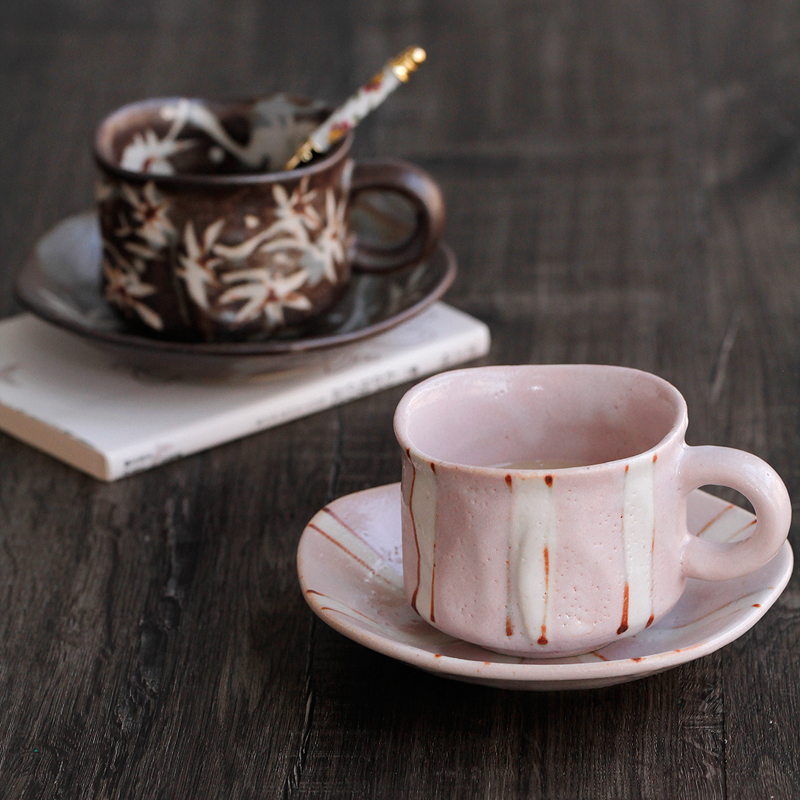 Japanese imported Mino-yaki Shino-yaki kiln becomes Japanese-style ceramic coffee cup and saucer Black tea afternoon tea cup and saucer