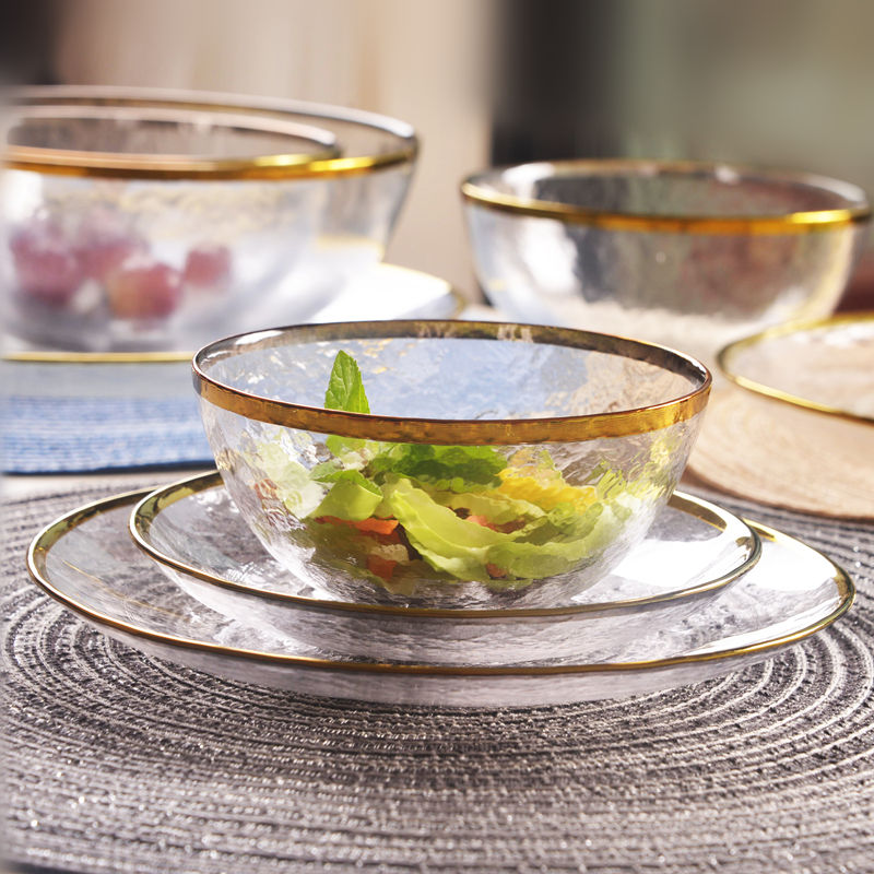 Phnom Penh Large Glass Bowl Big Number Salad Bowl Home Transparent Han Style Cute Crystal Bowl Pan Dish Home Plate Dinner Plate