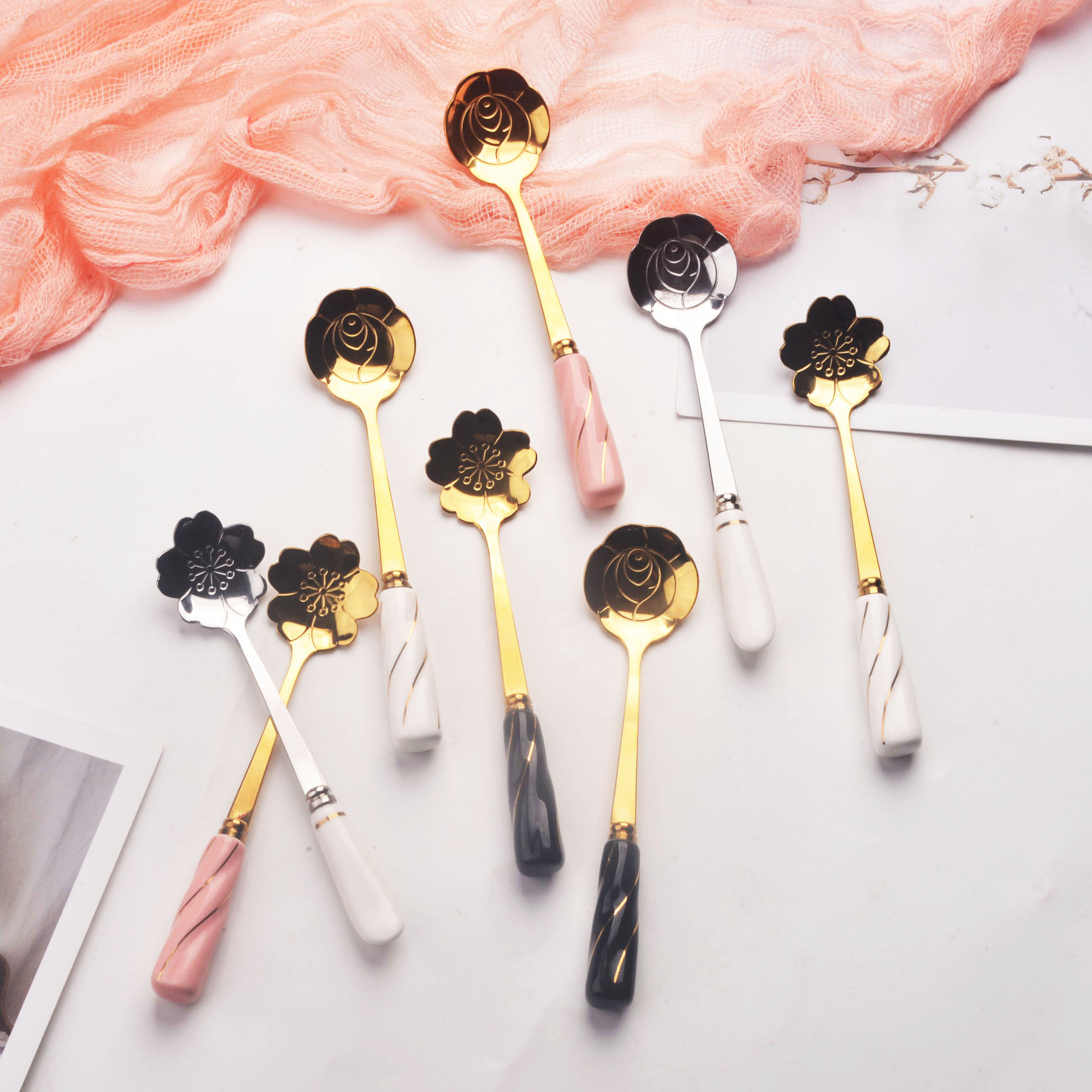 Net Red Cherry Blossom Spoon Petal Sweet Spoon Delicate Japan South Korea Style Home Cute Personality Good-looking Short Shank Spoon
