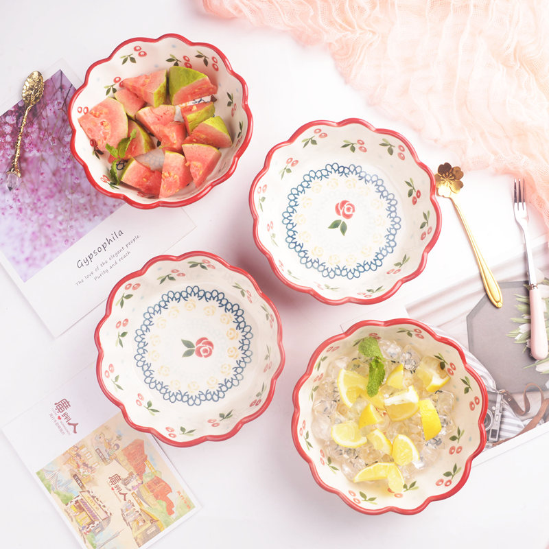 Flowers shape bowls Jane about girls cute rice bowls fruit salad bowls home Korean-style yogurt bowls ins baking bowls