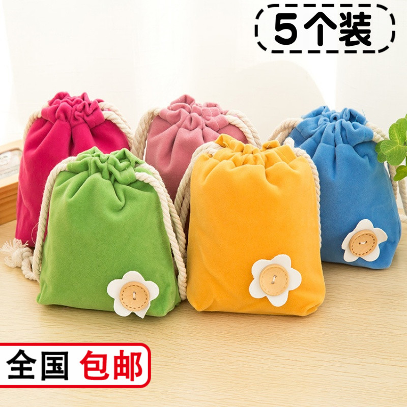 5 drawstring pockets cute thickened flannel storage bag for mobile phone small cloth bag small bag jewelry bag
