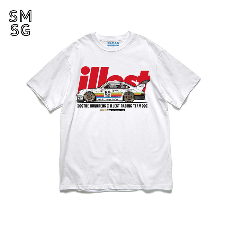 Rwb Porsche T-Shirt with a Nostalgic Modified Car Classic Design, Men's Heavyweight Pure Cotton Trendy Short Sleeves