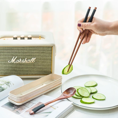 Японские палочки для еды, ложка, портативный комплект, деревянная коробка для хранения, посуда для школьников, простой и элегантный дизайн