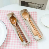 Японские палочки для еды, ложка, портативный комплект, деревянная коробка для хранения, посуда для школьников, простой и элегантный дизайн