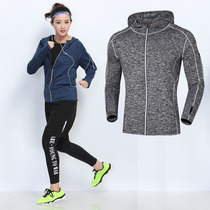 Autumn and winter tight sportswear men and women with hats long sleeve velvet set running stretch fitness suit cardigan zipper