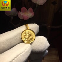 Gold custom 999 gold solid ancient method embossed fashion Christ Jesus head round card collarbone necklace pendant