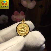 Gold Jewelry Customized 999 Pot Gold Solid Gold Solid Lovely Staring Angel Head Round Brand Fashion Necklace Pendant