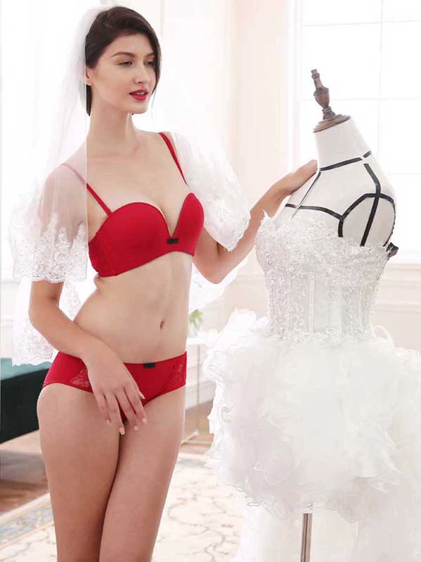 Yêu thích Victoria Wedding Red No Steel Circle Bra Set Glossy Half Cup Sexy SpongeBob tập hợp đồ lót