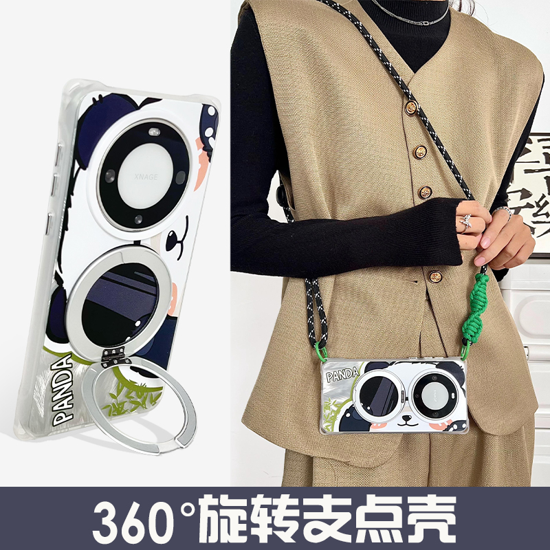 サングラスパンダ 新型360°マグネット回転ブラケット Huawei mate60pro ストラップメッセンジャー電話ケース Xiaomi 14PRO ストラップメッセンジャーバックシェル ハードシェル 落下防止ピボットシェルに適合