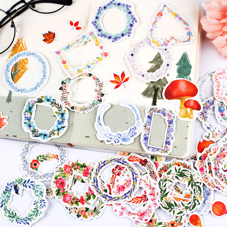 手賬貼紙爛漫花環樹葉花草植物花圈拼貼圓黏貼手賬日記相簿