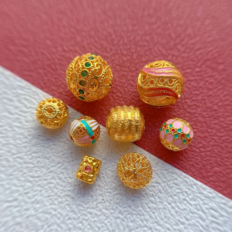 Au750 Pure 18K Gold Accessories, Ancient Gold Engraving Meteorite Surface Fortune Beads, Spacer Beads, Barrel Beads, Five Sutra Round Beads DIY