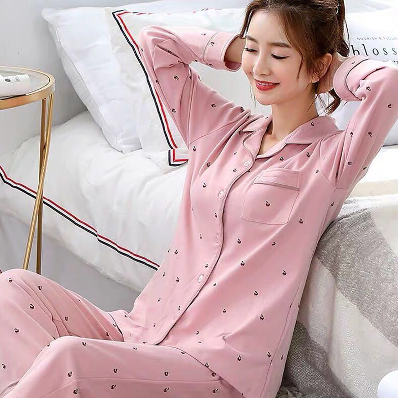 Casual Casual Pajamas for Women, Korean Style Pure Cotton Long-Sleeved Cardigan and Pants Set, High-End Large Size Spring, Autumn and Summer Home Clothes Casual Casual Pajamas for Women, Korean Style Pure Cotton Long-Sleeved Cardigan and Pants Set, High-End Large Size Spring, Autumn and Summer Home Clothes