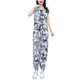 ຄົນອັບເດດ: buckle ink painting print casual retro two-piece set 2024 summer new fat mm high-end suit for women