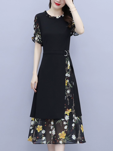 Летнее платье, шифоновая длинная юбка, в цветочек, 2021 года, большой размер