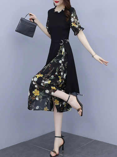 Летнее платье, шифоновая длинная юбка, в цветочек, 2021 года, большой размер