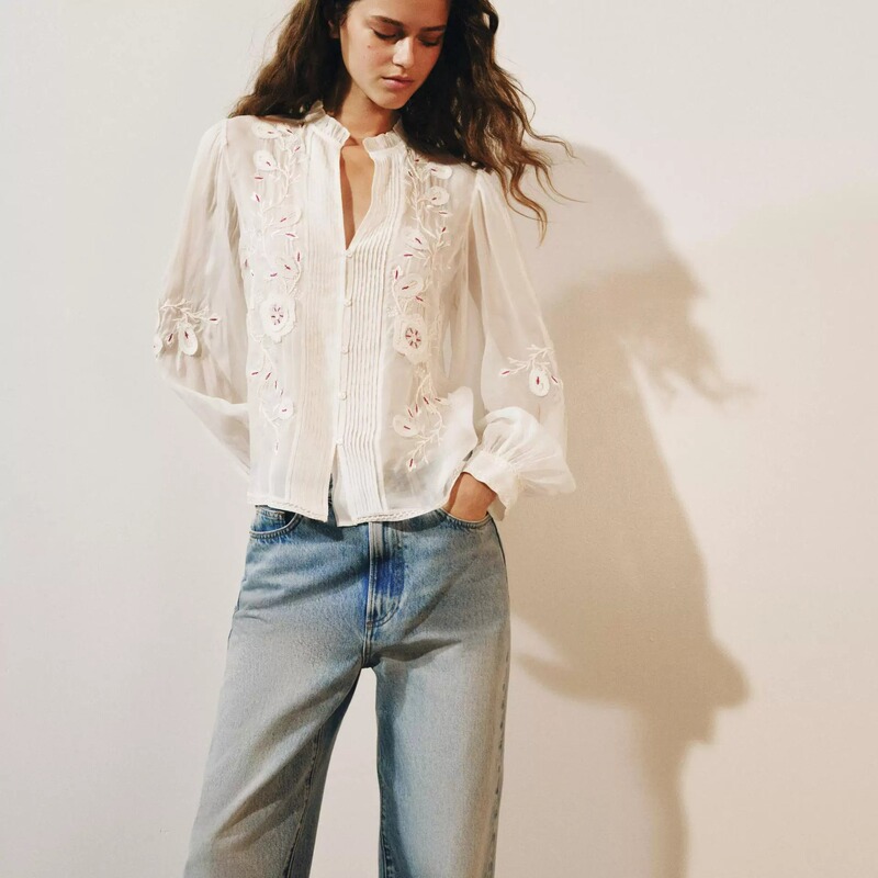 Zara Domestic Purchasing Agent August~Zw Series Embroidered Sheer Tulle Shirt 5107/241 Zara Domestic Purchasing Agent August~Zw Series Embroidered Sheer Tulle Shirt 5107/241