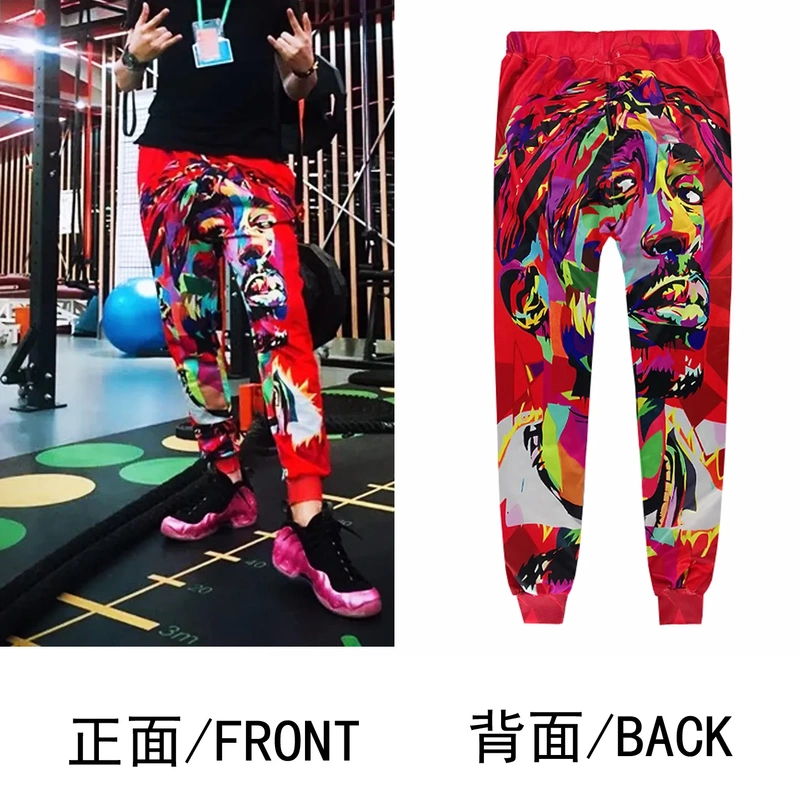 Rapper 2Pac American-Style Pants Basketball Print Pants Dunking Jumpers Sports Running Casual Fashion Long Pants