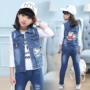 Áo vest nữ denim cho bé gái 2018 phiên bản mới của Hàn Quốc vest mùa xuân và mùa thu công chúa mỏng phần vest bé gái áo khoác trẻ em hàng chuẩn