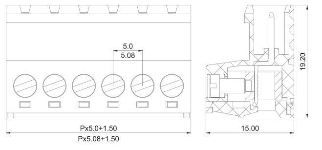 Description Picture 3 of item10sets Solder-free butt strap fixed K2EDGRKC-5.08MM-2p3p4p5p6p7p8p9p10p-24P Pitch 5.08MM Butt-terminal block