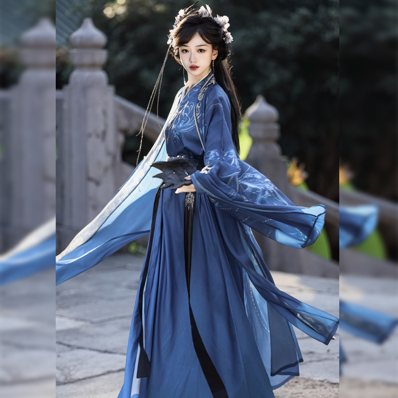 Hanfu Traditional Clothing 2026 New Large Size Ancient Style Unisex Original Photo Shoot Blue Ethereal Flowing Hanfu Set