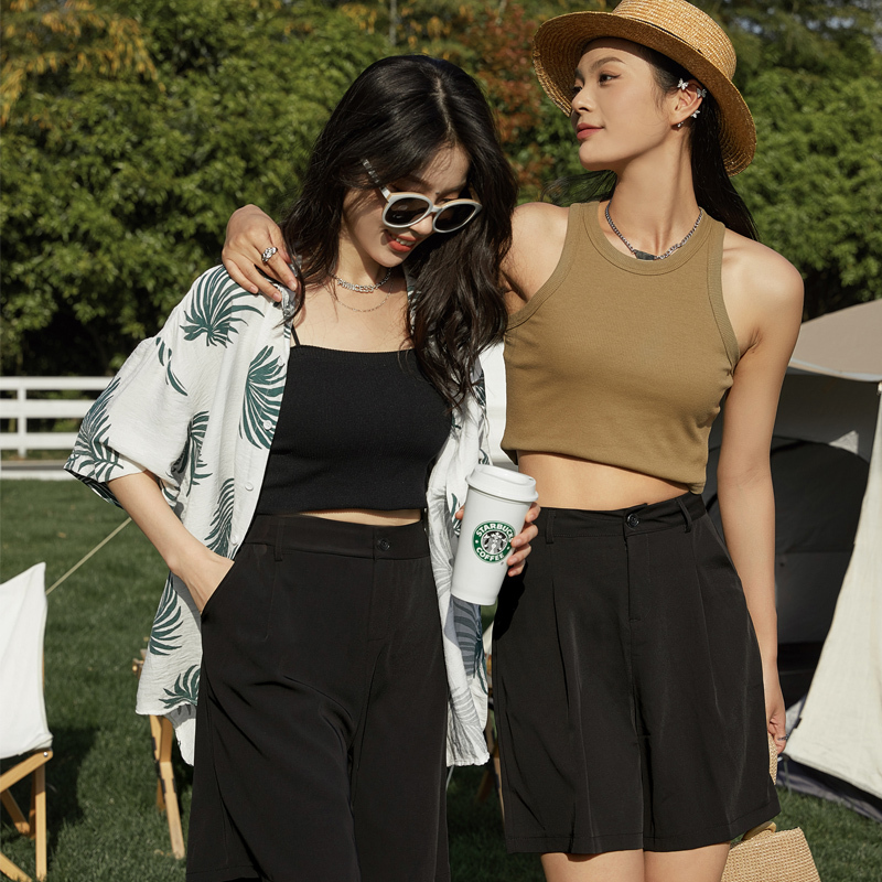 Summer Thin Bermuda Suit Shorts for Women, High-Waisted, Slimming, Loose Mid-Length Pants, Five-Point Pants