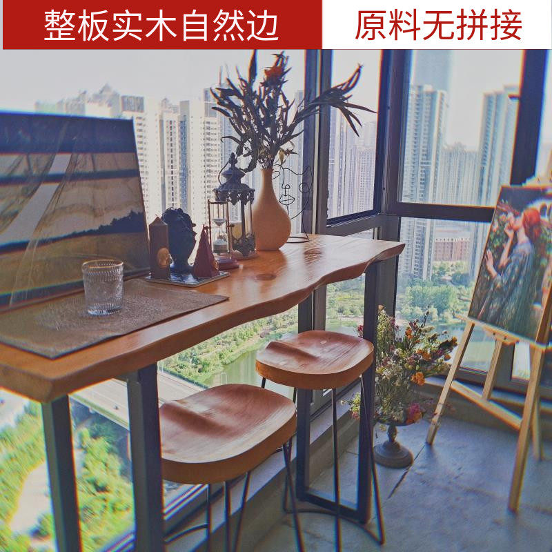 Solid wood bar table and chairs home living room small bar balcony long strip narrow table against the wall high table bar milk tea shop