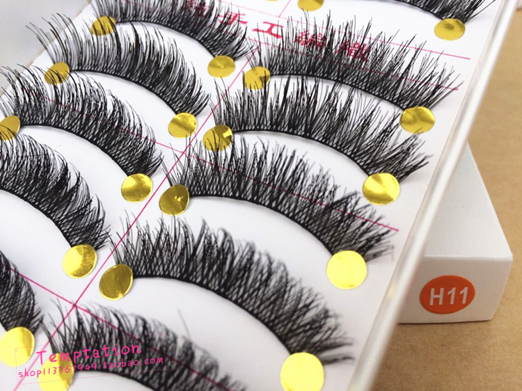 Đài Loan handmade lông mi giả lộn xộn H11 tự nhiên dày trang điểm màu nude cuống lông mi trên 10 đôi mi giả từng sợi