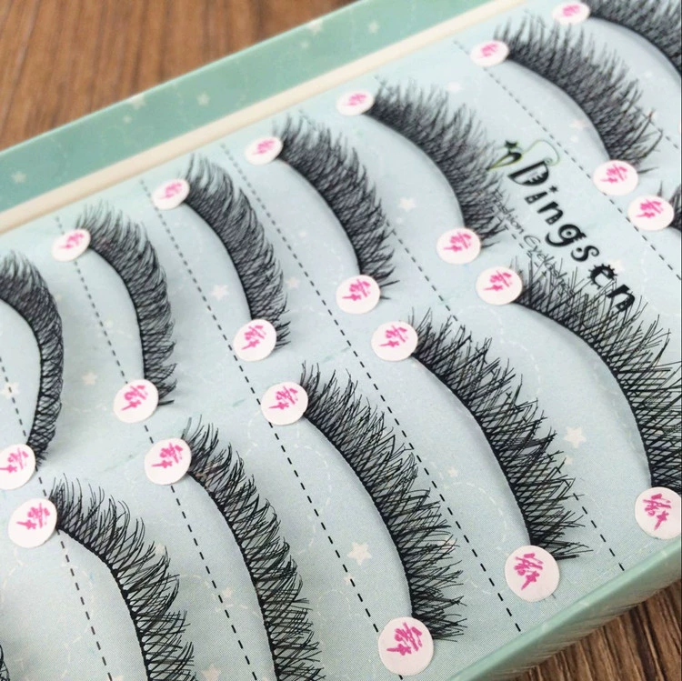 Handmade lông mi giả trang điểm nude tự nhiên dày mềm mại và thoải mái cuống bông chéo thực tế lông mi giả ngắn
